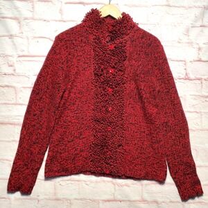VTG Country Shop Sweater‎ Womens Medium Red Black Boucle Rabbit Hair Wool 90s